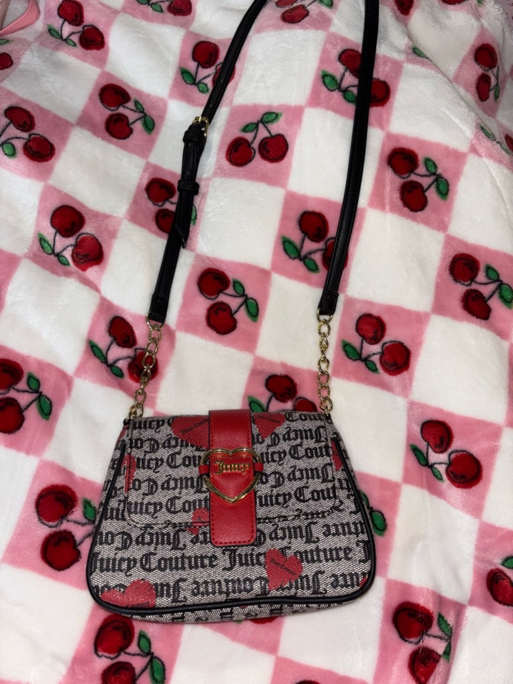 Juicy Couture Red & Black Heart Accent Crossbody Bag